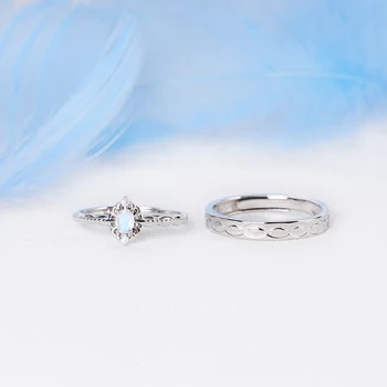 

Vintage Simple Blue Moonstone Ring Solid sv925 Love Rings Set Mens Womens Wedding Couple Band Retro Resizable Engagement Ring