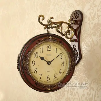 

Outdoor Vintage Wall Clock Electronic Modern Design European Wall Clock Double Sided Living Room Orologio Parete Home Decor BA60