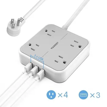 

TESSAN US Power Strip Mountable Multi Plug Extender with 4 Widely Spaced Outlet 3 USB Charging Station 1.5m Extension Cord