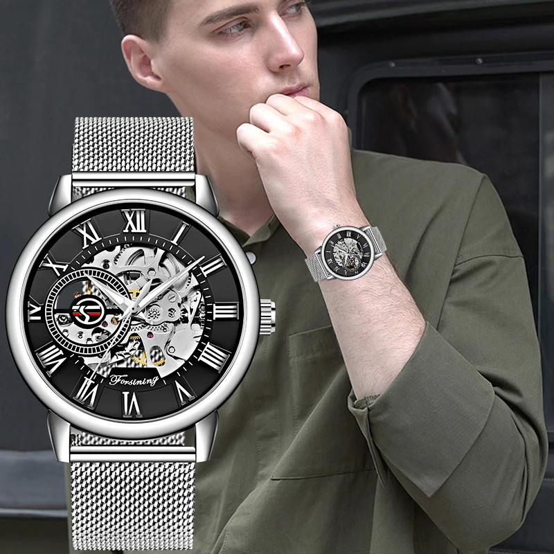 

FORSINING Fashion Transparent Skeleton Dial Mens Wristwatch Brand Luxury Waterproof Mechanical Sport Clock Relogio Masculino