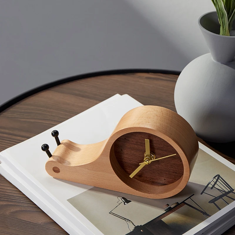 Solid Wooden Snails Alarm Clock Children Kids Bedroom Wood Crafts Table Decor Gift