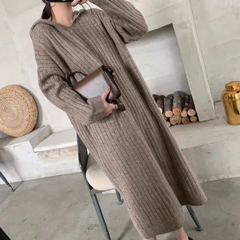 

TVVOVVIN Fashion Women Long Sweaters Autumn And Winter New2020 Ladies Sweaters Korean Style Solid Color Knit Women Clothing B243