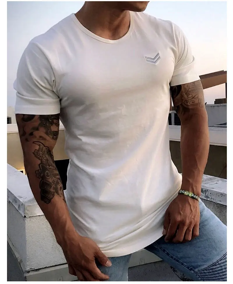 Muscle Brother, Летний Стиль, фитнес, спортивный стиль,, повседневные, с коротким рукавом, трендовые, обтягивающие, тренировочные, круглый вырез, T-s