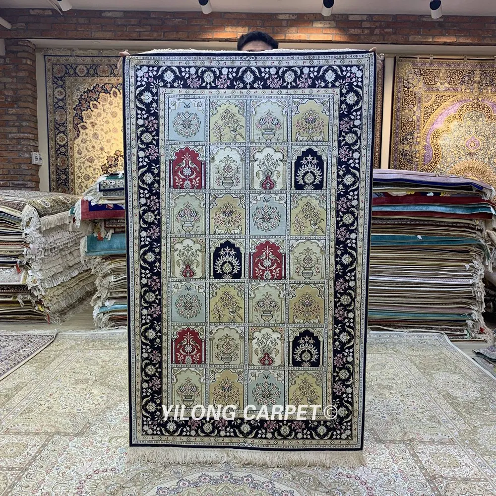 Yilong 3 'x 5' Античный Шелковый синий коврик с узелком дешево (HF231B) | Дом и сад