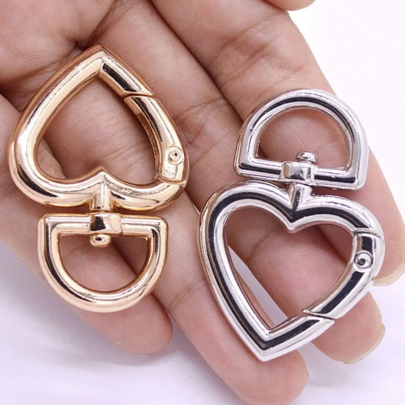 5Pcs/lot Peach Heart Shape Metal Spring Clasp Hooks Carabiner Key Ring  Connectors For DIY Keychain Jewelry Making Accessories