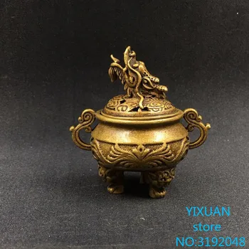 

Pure copper faucet censer, copper tripod, two ears, round small censer, censer, with lid, mini dragon tripod