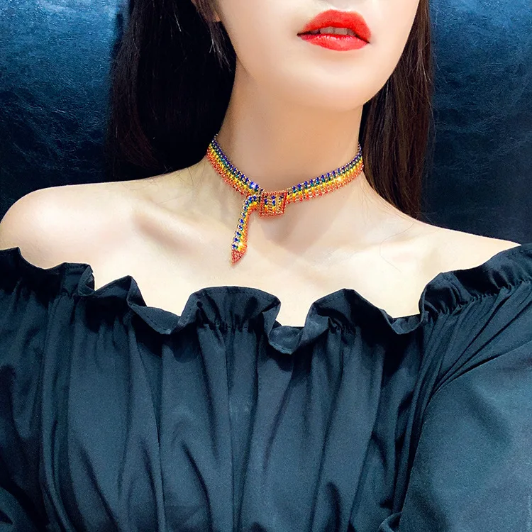 ANL046, Rainbow Rhinestone Necklace 