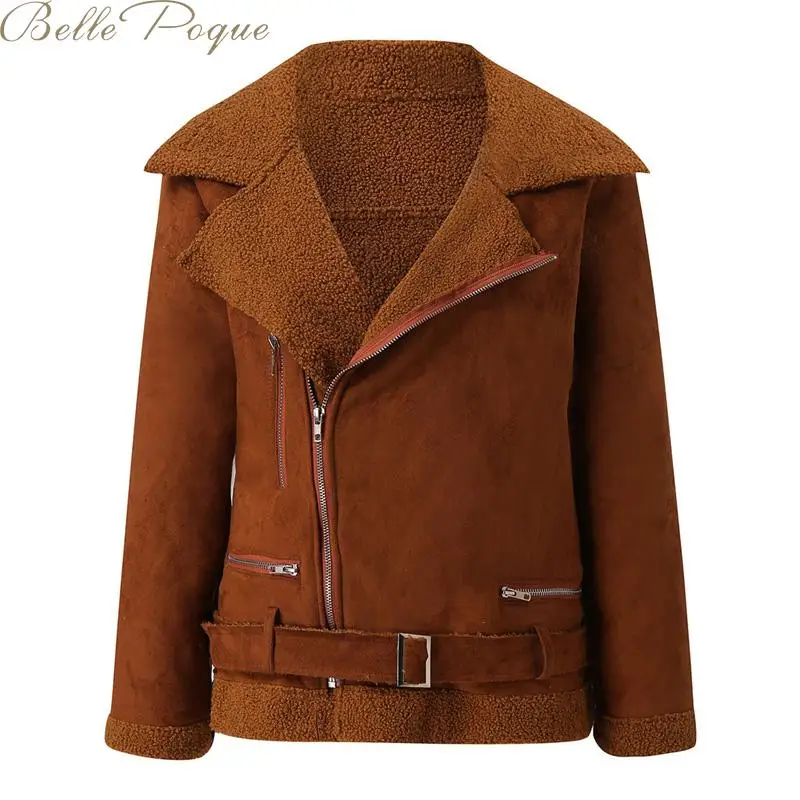 Belle poque, плотное пальто для женщин, теплая верхняя одежда, Короткая свободная Меховая куртка на молнии, зимнее пальто, кардиган, однотонная женская куртка