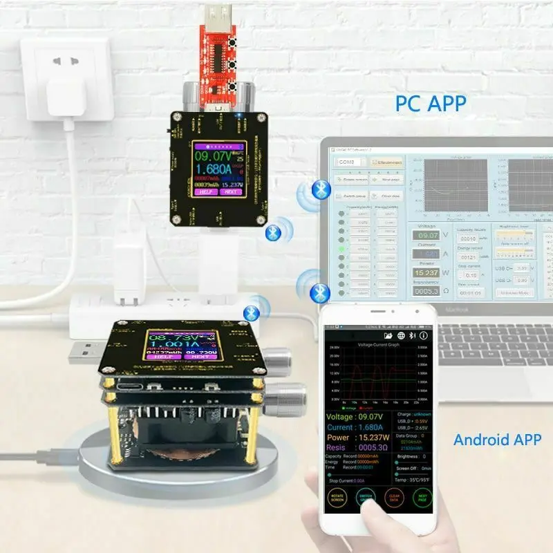Новое QI Беспроводное зарядное устройство Тестер цветной TFT Bluetooth Android PC Voltag вольтметр