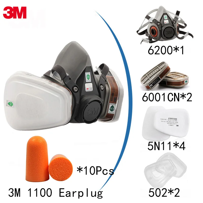 19 In 1 Suit 3M 6200 Spraying Painting PM2.5 Respirator Dust Antigas Mask With 1100 Anti-noise Earplugs | Красота и здоровье