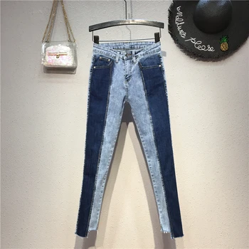 

Plus Size European Trend Color Patch Jeans Women New Denim Jean Pencil Pants Slim Fit Skinny Stretch Denim Trousers Female Jeans