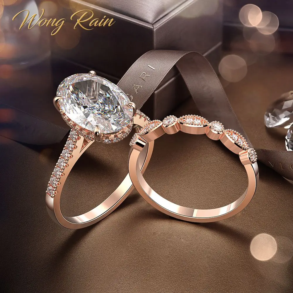 Wong Rain 100% 925 пробы серебряное овальное созданное Муассанит драгоценный камень для