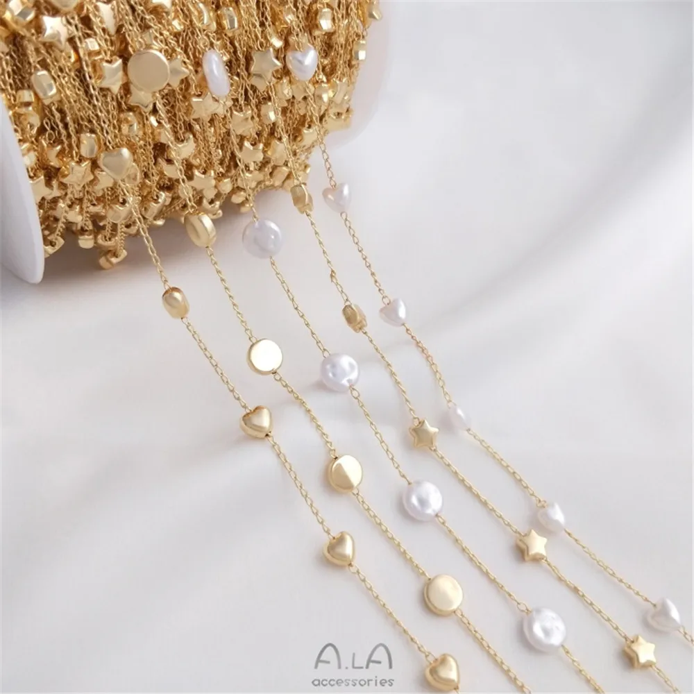 14k Gold covered peach heart five pointed star Pearl Chain Baroque imitation pearl chain DIY manual chain necklace loose chain manual five axis fine tuning displacement table optical dual axis pitch precision rotary table xyz three axis translation
