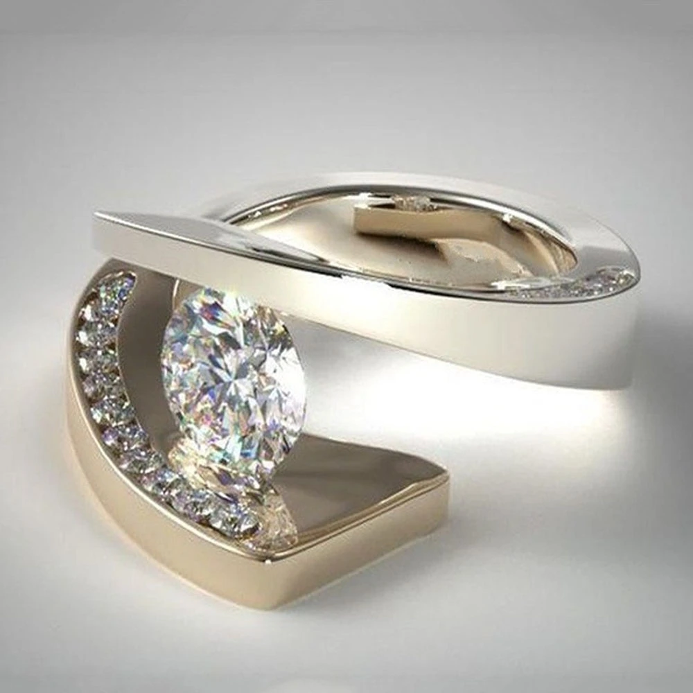 Anillo de boda geométrico Irregular de dorado nuevo diseño 2019 para hombres y mujeres con piedra CZ blanca redonda|Anillos| - AliExpress