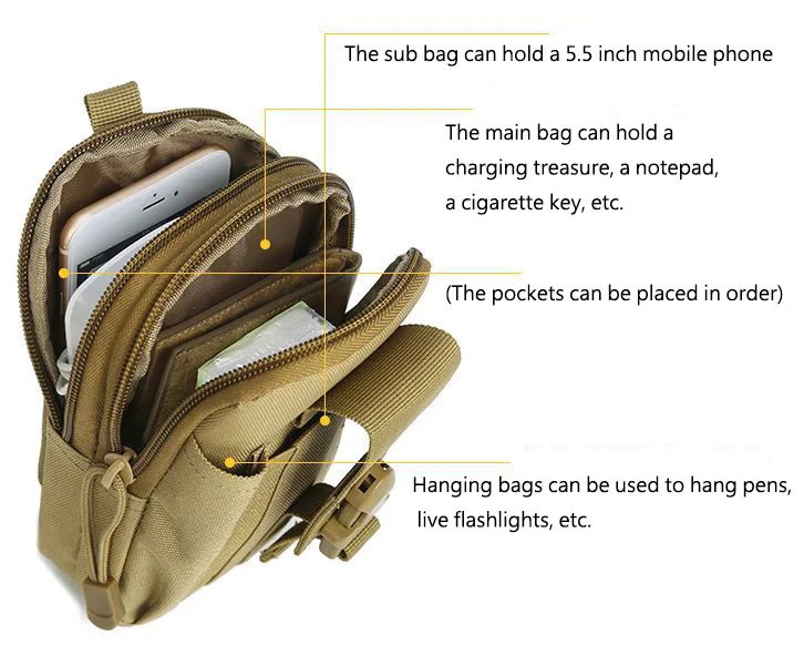 Multifunctional army fan tactical Bodypack outdoor sports mobile phone Bodypack hanging bag men wear belt Bodypack