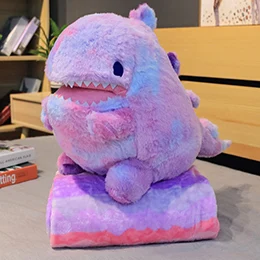 Colorful Dinosaur Plush Toy with Flannel Blanket Fuzzy Giant Dino Rainbow Colors Cute Stuff Animals Doll 60cm 3 Colors