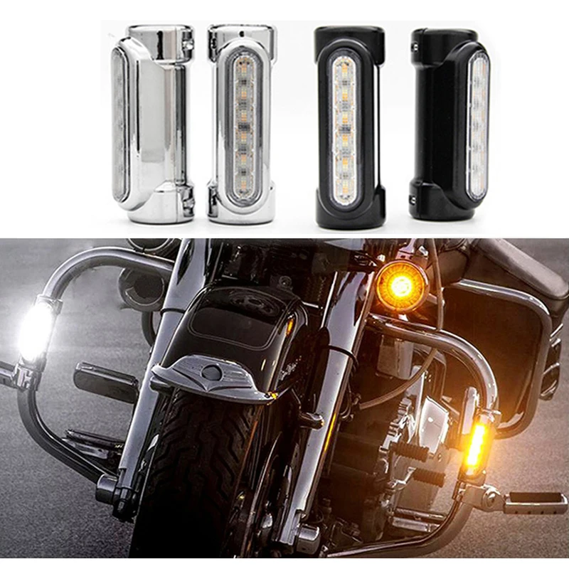 1 Pair Street Glide LED Engine Guard Lights White Amber Color 1.3 inch