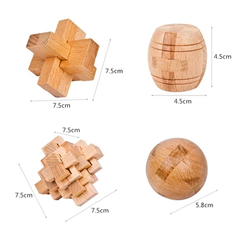 

hot sale 2020 new 4-pcs / lot Beech Wood 3D Eco-Friendly Wooden Jigsaw Puzzles Brain Teaser Adults Puzzle Kids Educational Toys