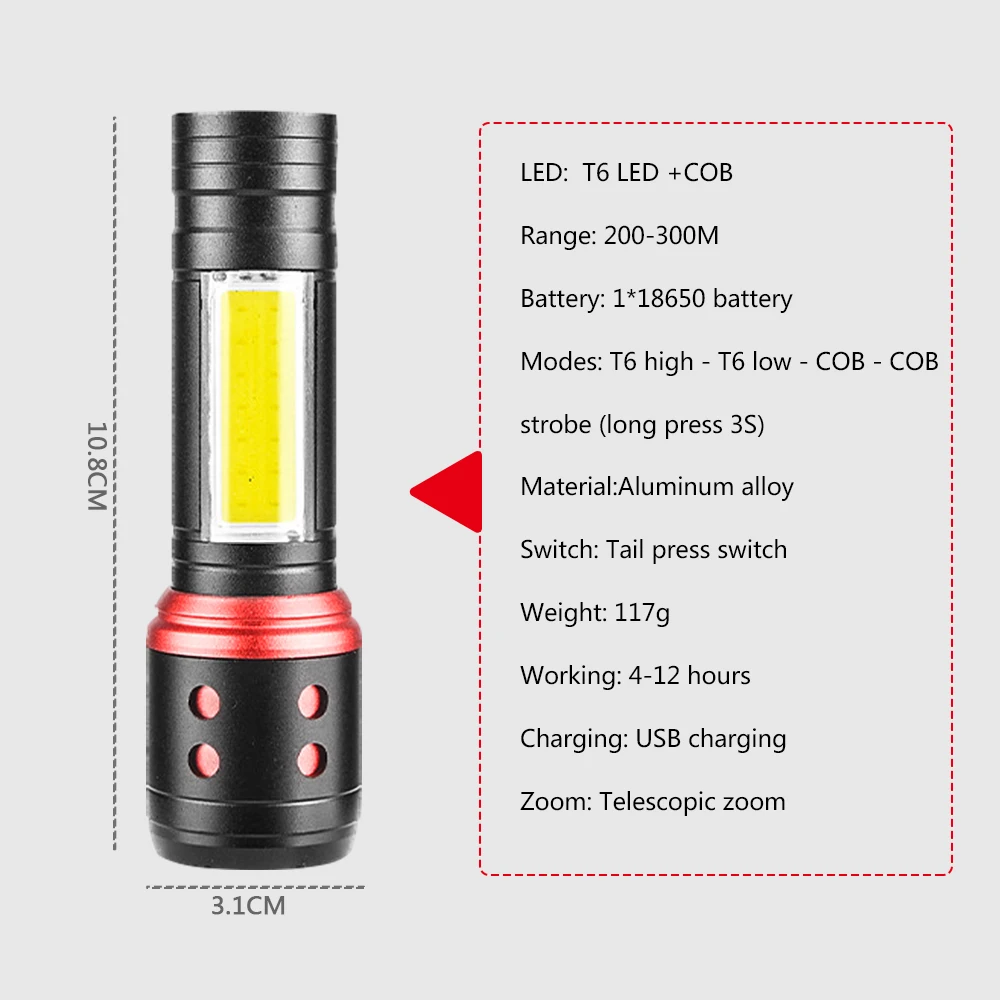 Живой светильник ing светодиодный светильник-вспышка USB Перезаряжаемый Аккумулятор Мощный T6 фонарь с зумом водонепроницаемый фонарь светильник linterna рабочий светильник