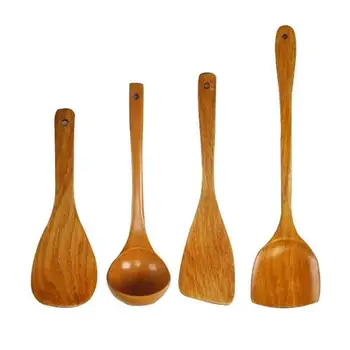 

4Pcs Wooden Shovel Spoon Non Stick Wood Long Rice Spatula Kitchen Cooking Utensil Hand Stir Fry Tools Sets