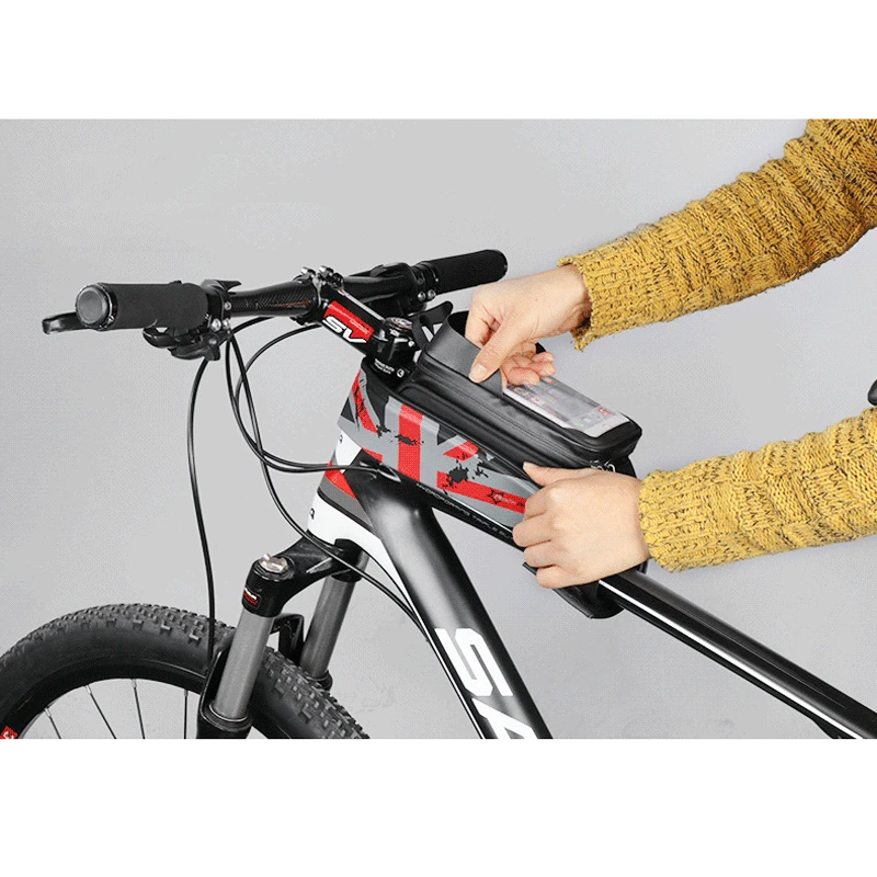 Цена ROCKBROS велосипедная сумка MTB для шоссейного велосипеда, непромокаемая велосипедная сумка с сенсорным экраном и передней рамкой 5,8 6,0, чехол дл...