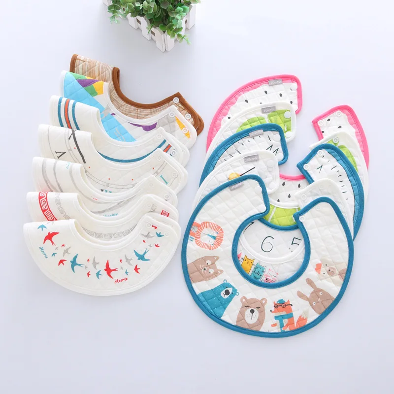 2Pcs Cute Cartoon Printing Baby Drooling Waterproof Bibs Autumn Winter Cotton Round Baby Bib Saliva Towel Kids Things For Babies (3)