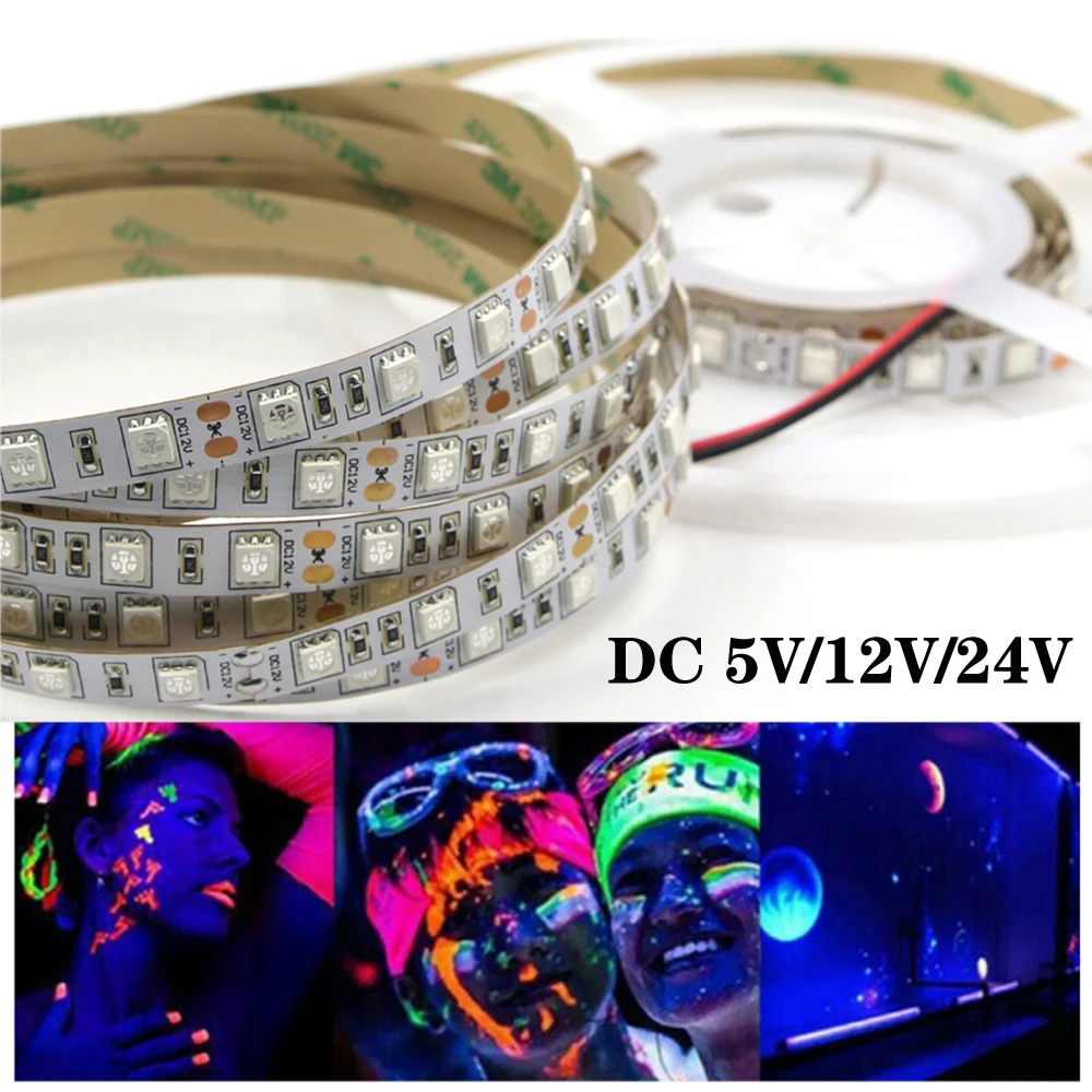 UV Led Strip Light 5V 12V 24V UVA Light 395-405nm SMD 5050 60/120LEDs/m Ultraviolet Ray LED Diode Ribbon Purple Tape Lamp