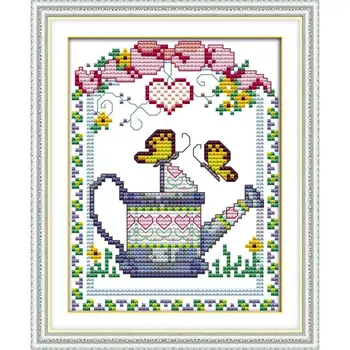 

Joy Sunday Spray kettle loving heart pattern counted printed canvas DMC 14CT Chinese Cross Stitch kit needlework embroidery Sets