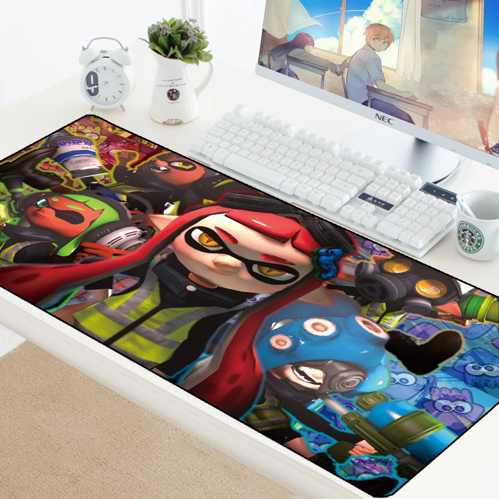Splatoon, большие игровые коврики, аниме геймер, коврик для мыши, коврик для мыши, Нескользящий Резиновый, запирающий край, компьютер, ПК, клавиатура, коврик для мыши, большой