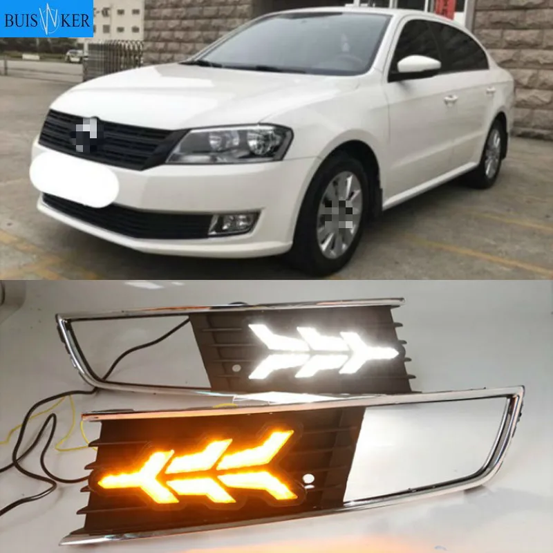 

1 пара светодиодный DRL Дневной светильник для Volkswagen VW Lavida 2013 2014 с желтым Trun сигнал светильник синий ночника