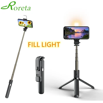 

Roreta Wireless Bluetooth Selfie Stick Remote Control Foldable Handheld Monopod Expandable Mini Tripod With LED Fill Light