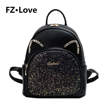 

Women's Backpack PU Leather Sequins Diamond Small Daypack Satchel Shoulder Bags Backpack for Travel Work College Ladies Black