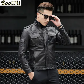 

Boollili Genuine Leather Jacket Men Short Sheepskin Coat Motorcycle Bomber Jacket Slim Korean Men's Leather Jacket