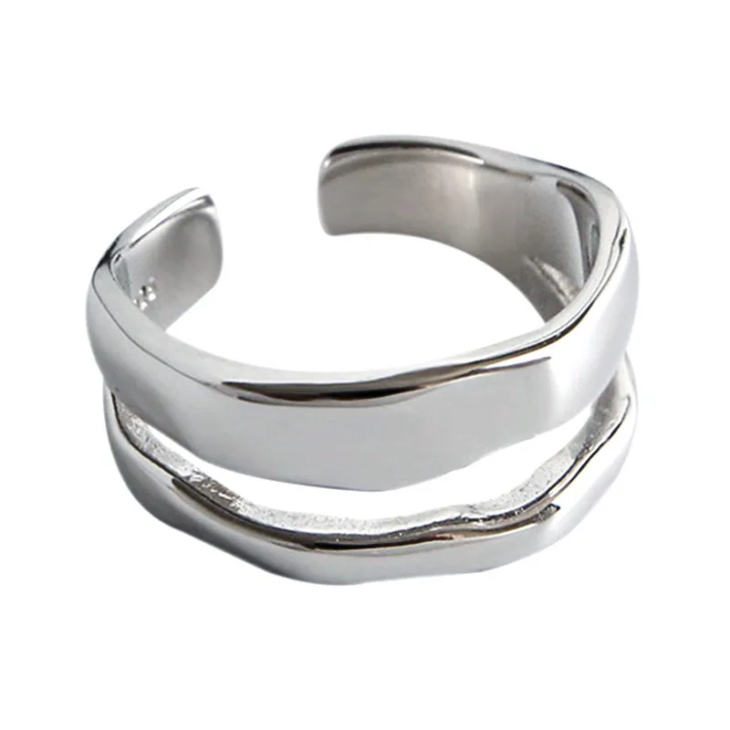 925 пробы, серебряное Ретро винтажное необычное двойное гладкое волнистое кольцо для женщин, массивные кольца, свадебные украшения для девушек, вечерние, подарки