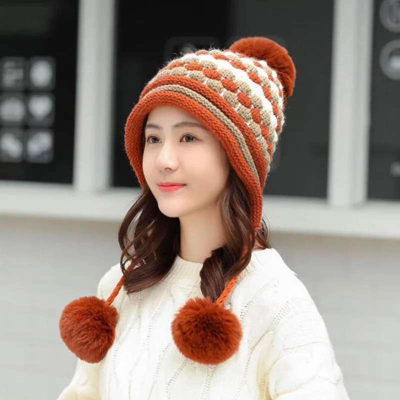BINGYUANHAOXUAN Новое модное женское зимнее, связанное из шерсти шапка женская шапочки с шарфами теплые зимние шапки для девочек шапочки - Цвет: Hat caramel colour