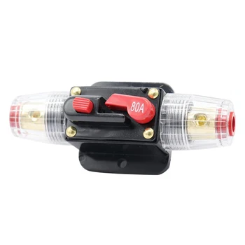 

12V Car Stereo Audio Circuit Breaker Inline Fuse Fits 4-8 Gauge Wire 80 Amp