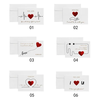 

Six Styles High Quality Solid Red Heart Greeting Card with Envelopes Romantic Letter I Love You Forever Wedding Invitation