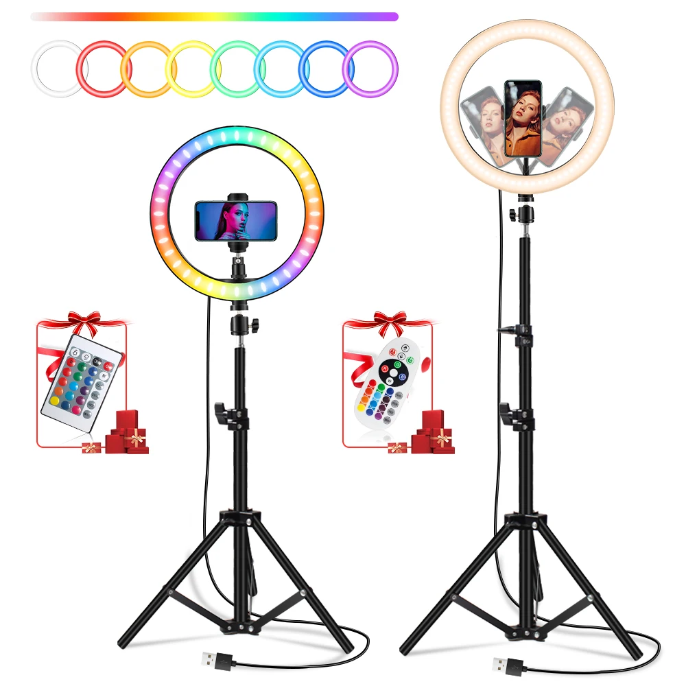 10 Inch Led Ring Light Usb RGB Ringlamp USB Photo Selfie Lamp with Remote Phone Stand for Streaming Video Photography | Электроника