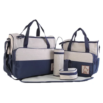 

5Pcs Multifunctional Baby Mummy Bag Fashion Tote Maternity Nappy Bags Shoulder Bag Diaper Mat Bottle Holder - 2 Blue/Pink/Red