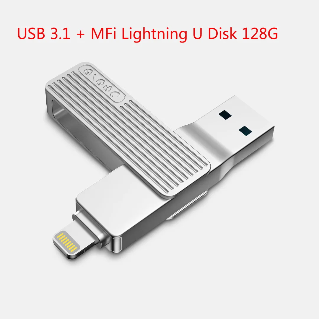 Lightning USB 128G Xiaomi USB 3,1 U накопитель OTG металлический флеш-накопитель с разъемом MFi Lightning/type-C для iPhone 11 Pro/11/XS/X/8/7 - Цвет: Lightning USB 128G