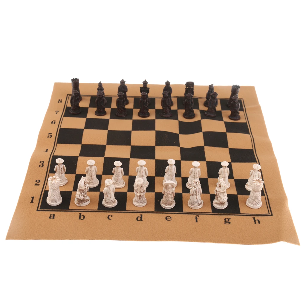 Chinese Ancient Figurines Chessman Pieces Chess Set with Foldable Chessboard