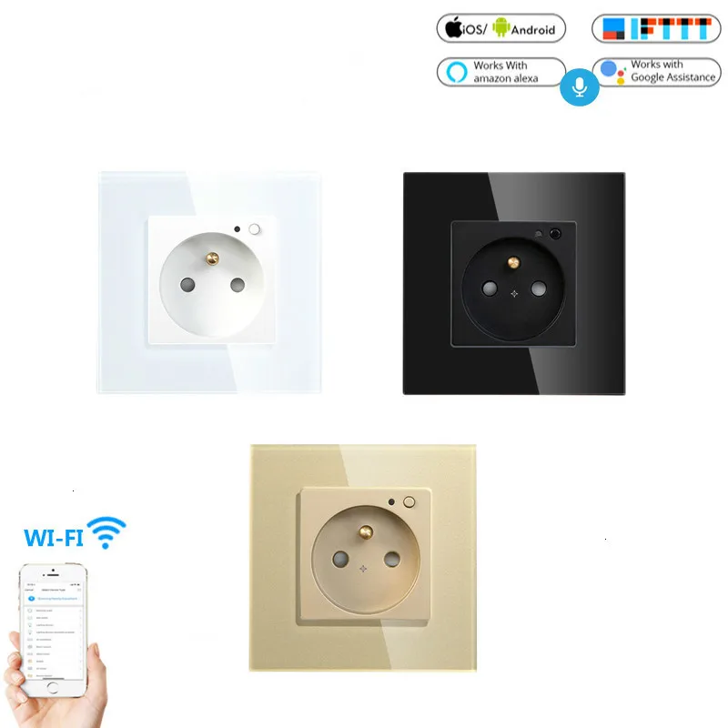 

WiFi Smart Wall 16A Socket Outlet Glass Panel French Smart Life/Tuya Remote Control,Works with Amazon Echo Alexa Google Home
