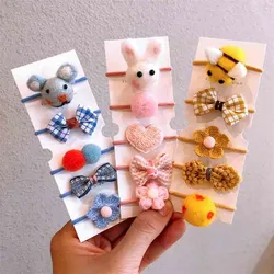 Autumn And Winter New Wool Felt Suit Children's Headwear Cartoon Bag Small Rubber Band Bow Knot Hair Rope