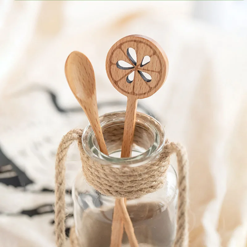 

30pcs Creative wooden coffee mixing spoon lemon shape simple small beech Tableware Cooking Addessories Home Kitchen Supplies