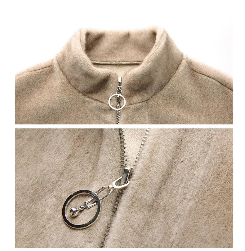 XJXKS Loose large size women woolen coat winter new thick warm comfortable cardigan women zipper jacket
