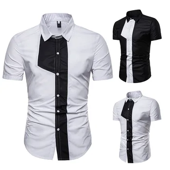 

Fashion Design of Men's Short-sleeved Shirt Chest Colour Matching Cross-border Men's Turn-collar Short-sleeved Shirt DC16