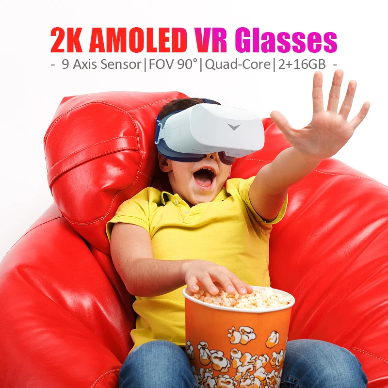 Nuevos Auriculares Gafas VR 3D Gafas Inteligentes Bluetooth De Gafas 3D Realidad Virtual 1080p 2K Resolución Pantalla AMOLED Sistema Android Gafas FPV Virtuales VR Con Juegos Películas Vasos De Cristal 3D VR Con Mandos