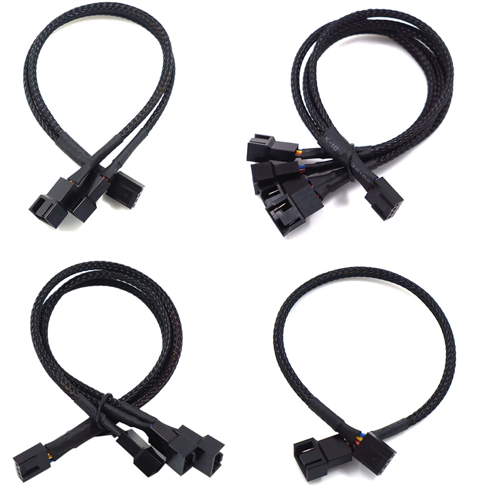 4 Pin Pwm Fan Cable 1 To 2/3/4 Ways Splitter Black Sleeved 27cm Extension Cable Connector PWM Extension Cables afbeelding