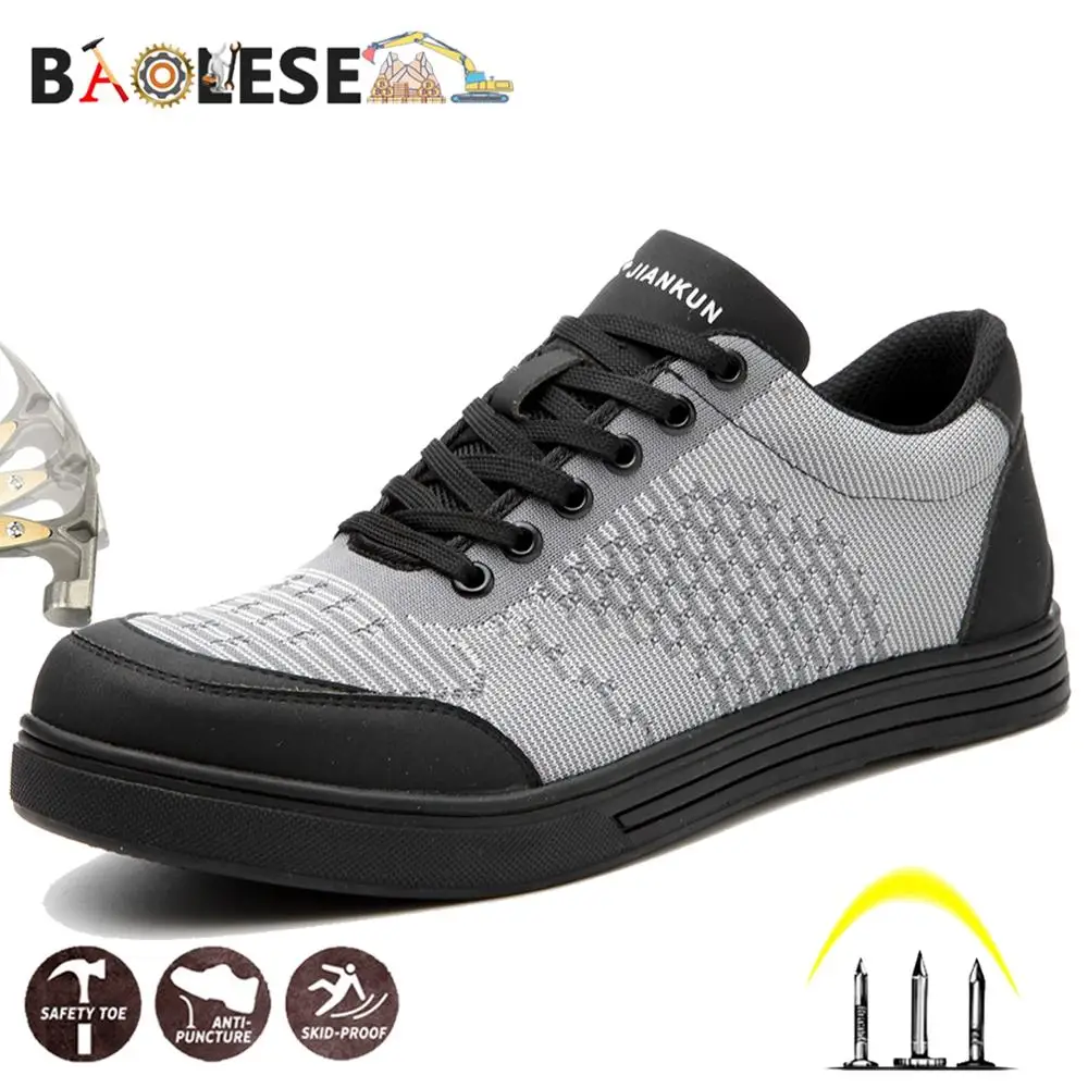 

BAOLESEM Men Safety Shoes Man Work Safety Shoes Working Security Footwear Steel Cap Toe Shoes Anti-smashing Lightweight Shoes