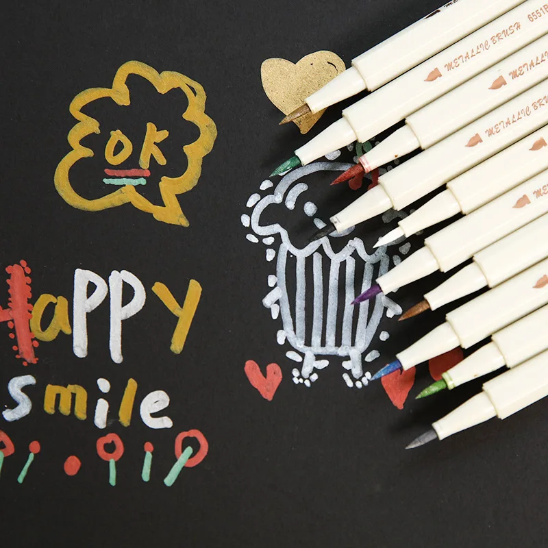 6/10 Colores Fineliner металлическая маркер кисть для рисования; ручка набор акварельных маркеров каллиграфия для DIY канцелярские принадлежности для альбома товары для рукоделия